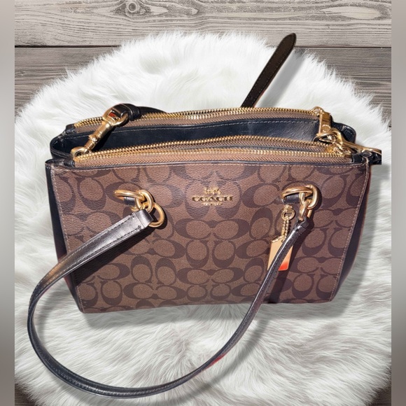 Coach Handbags - Coach Etta Carryall Black and Brown Signature Women's Bag